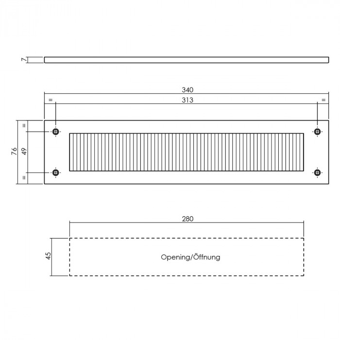 Intersteel Tochtwering rechthoek rvs/mat zwart main product photo