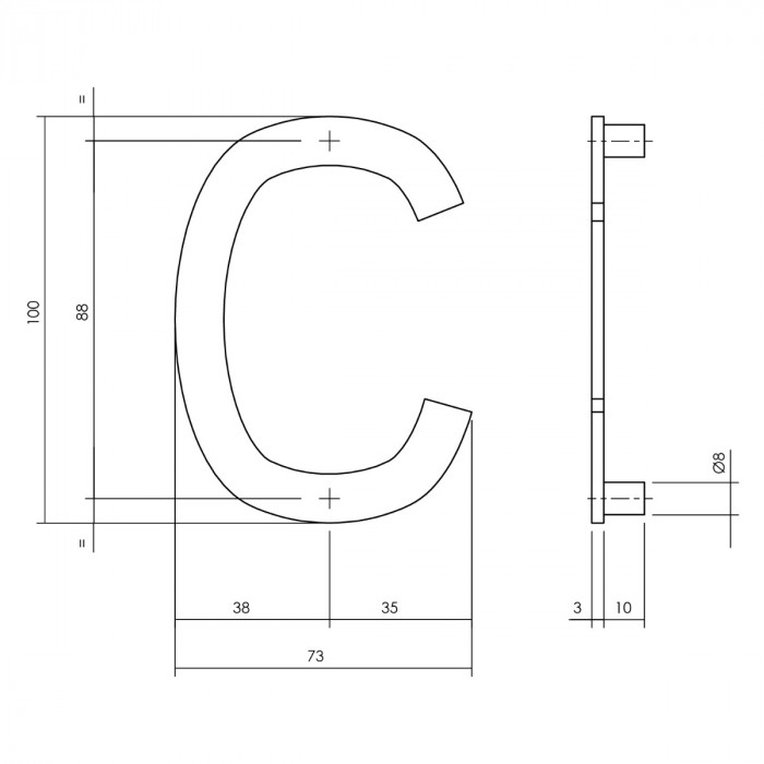 Intersteel Huisletter C 100 mm zwart RVS-304 main product photo