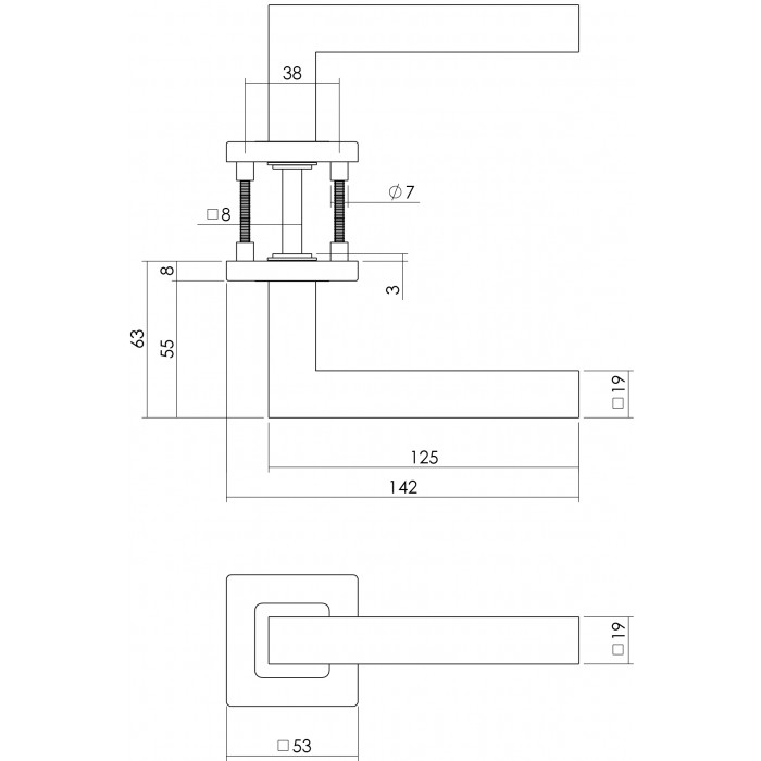 Intersteel Deurkruk Vierkant op vierkant rozet rvs geborsteld main product photo