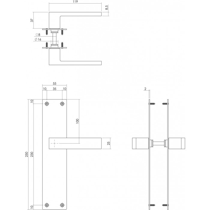 Intersteel Deurkruk Amsterdam met schild 250x55x2mm blind zwart RVS-304 main product photo