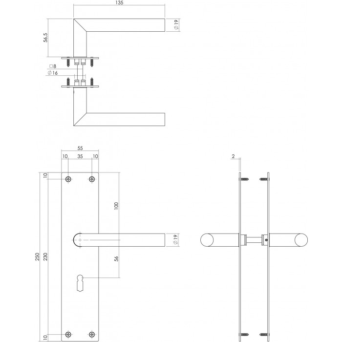 Intersteel Deurkruk Jura met schild 250x55x2mm sleutelgat 56mm zwart RVS-304 main product photo