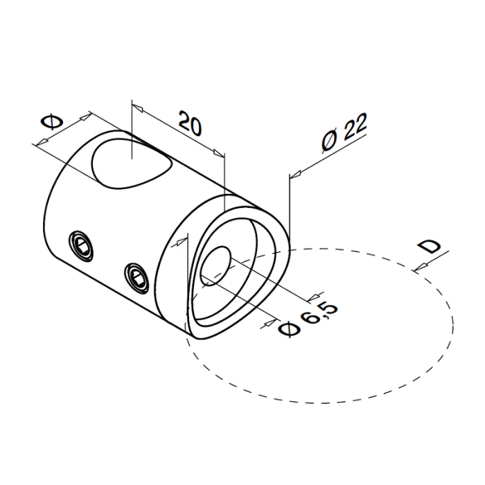 Dwarsstafhouder midden, 16 mm, model 0840, RVS-316