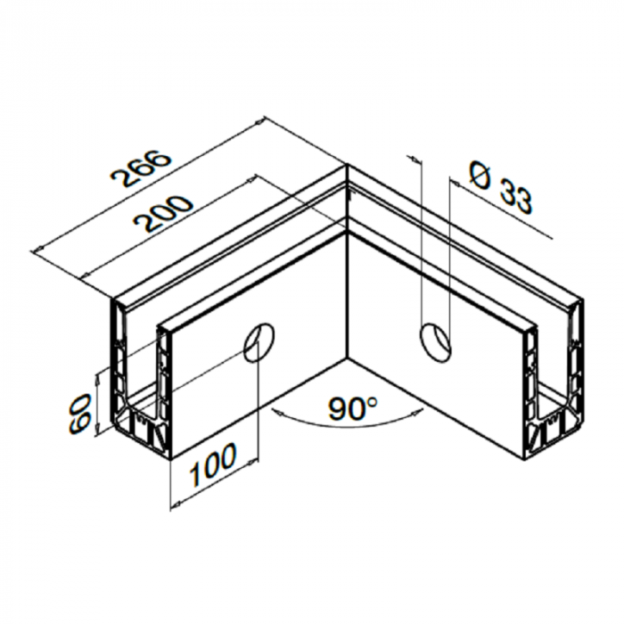 Hoekbevestiging Easy Glass Smart, zijmontage, model 8231, aluminium (onbewerkt) main product photo