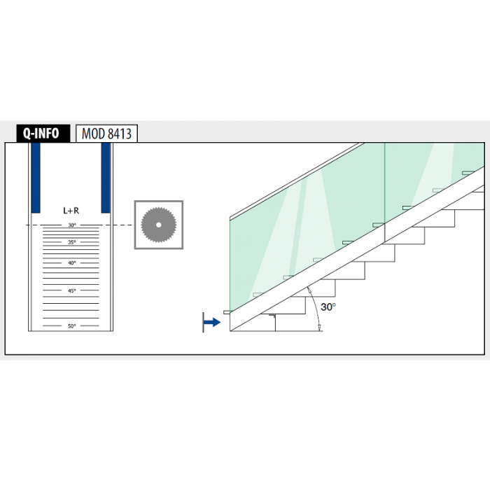 Eindkap voor trapopgang, Easy Glass Prime, topmontage, 216,5 x 75 mm, model 8413, aluminium (geanodiseerd) main product photo