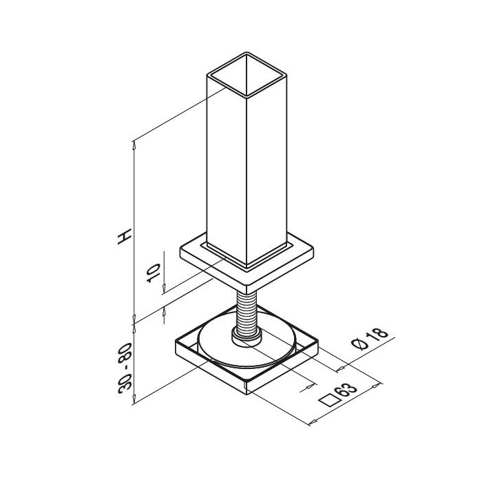 Trapflens voor lijmverbinding 40 x 40 mm 100 mm RVS-304 mat geslepen model 4546 main product photo