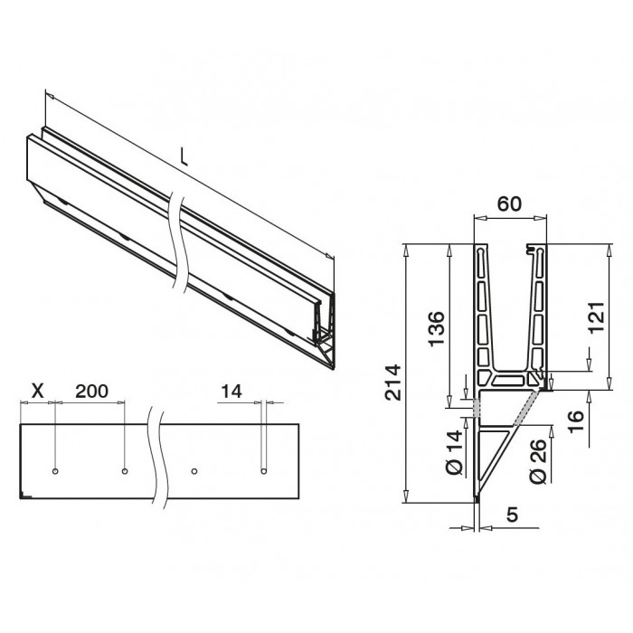 Easy Glass Pro vloerprofiel, zijmontage, lengte 2500 mm, model 6916, aluminium (geanodiseerd) main product photo