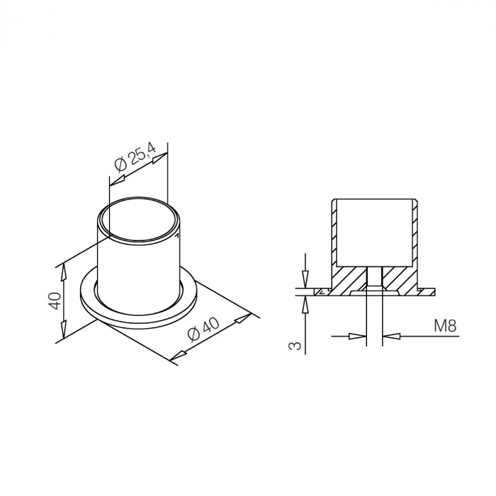 Buis bevestigingsflens Berb voor buis Ø 25,4 mm zamak RVS look main product photo