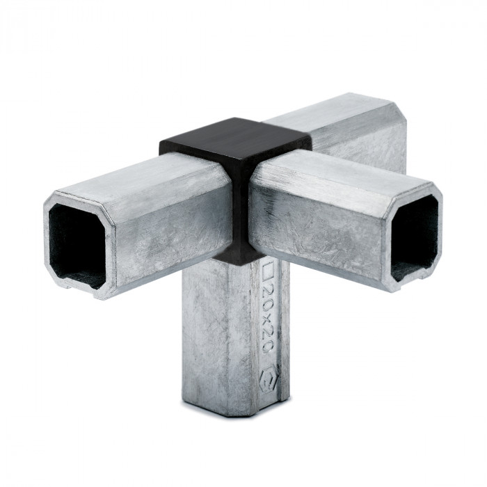 Vierkante buis connector T-stuk et 1 uitlaat Allson voor koker 20 x 20 mm zamak zwart main product photo