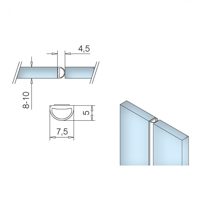 Afdichtingsprofiel met strip voor glasdeur, zelfklevend Hakima 8-10 mm PVC transparant main product photo