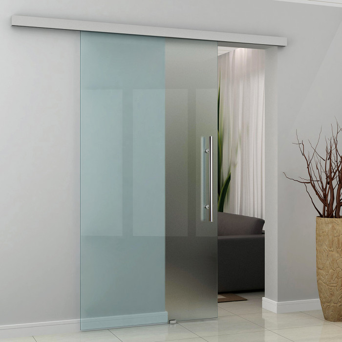 Schuifdeur incl. softclose en vloergeleiding Sina glas/glas 2500 mm excl. glas aluminium RVS look main product photo