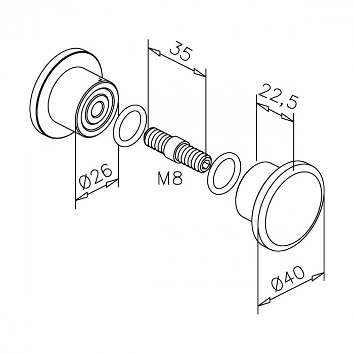 Glasdeurknop, dubbelzijdig Lioch zamak zwart main product photo
