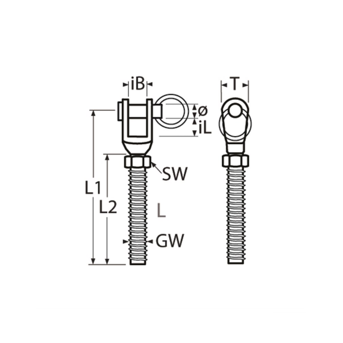Gaffel met linkse draadeind M16 RVS-316 main product photo