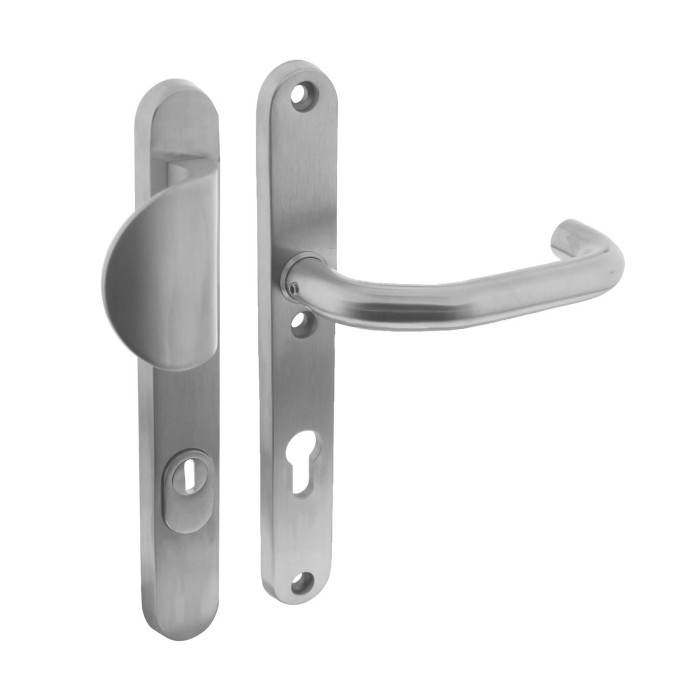 Intersteel Veiligheidsbeslag SKG*** profielcilindergat 72 mm met kerntrekbeveiliging smalschild ovaal voordeurbeslag rvs geborsteld main product photo