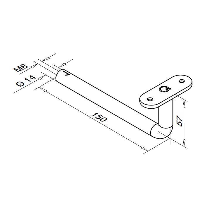Steel voor leuninghouder vlak M8 RVS-304 mat geslepen model 0809 main product photo