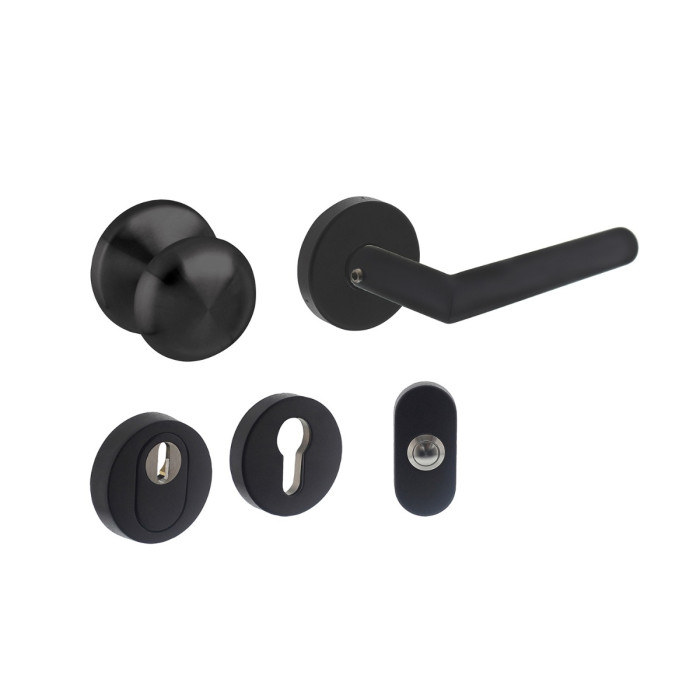 Intersteel Basis voordeurset veiligheidsbeslag SKG*** rond rvs zwart met kerntrekbeveiliging main product photo