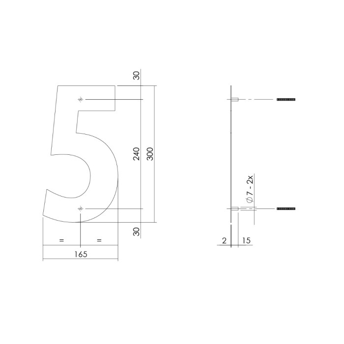 Intersteel Huisnummer 5 XL hoogte 30 cm rvs/mat zwart main product photo