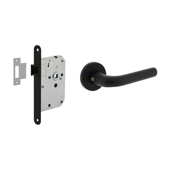 Intersteel Deurbeslag set loopslot zwart met deurkruk Eucla met rozet zwart main product photo