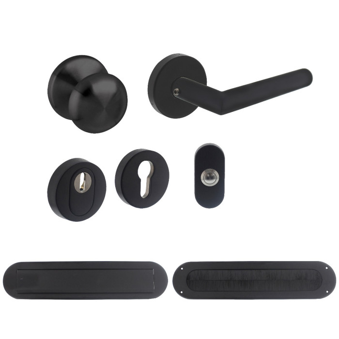 Intersteel Voordeurset veiligheidsbeslag SKG*** rond rozet rvs zwart met kerntrekbeveiliging main product photo