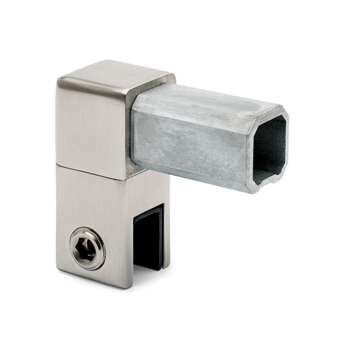 Glashouder gesloten voor vierkante buis 20 x 20 mm Noeki RVS-304 mat geslepen main product photo
