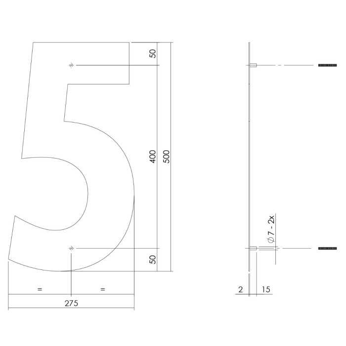 Intersteel Huisnummer 5 XXL hoogte 50 cm rvs/mat zwart main product photo