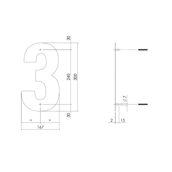 Intersteel Huisnummer 3 XL hoogte 30 cm rvs/mat zwart main product photo