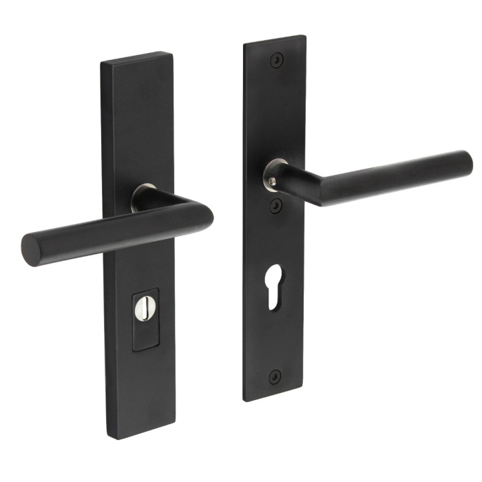 Intersteel Veiligheidsbeslag rechthoekig met kerntrekbeveiliging profielcilindergat mat zwart 72 mm achterdeurbeslag RVS-304 main product photo