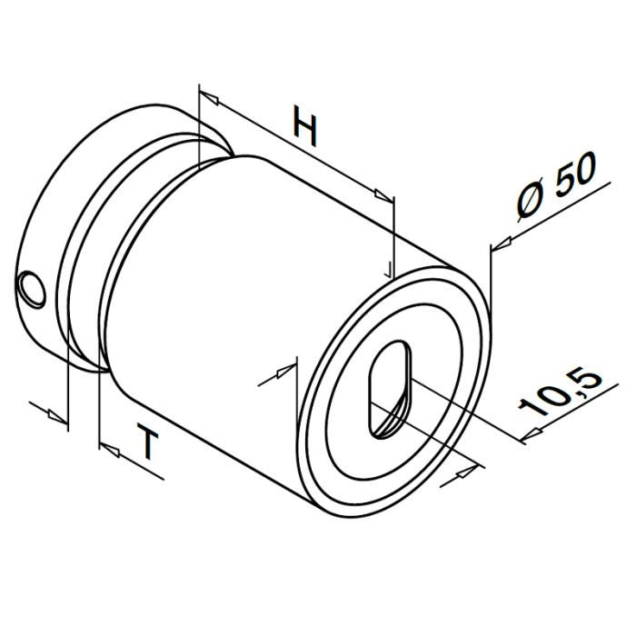 Glasadapter verstelbaar 50 mm vlak lengte 30 mm RVS-316 mat geslepen model 0749 main product photo