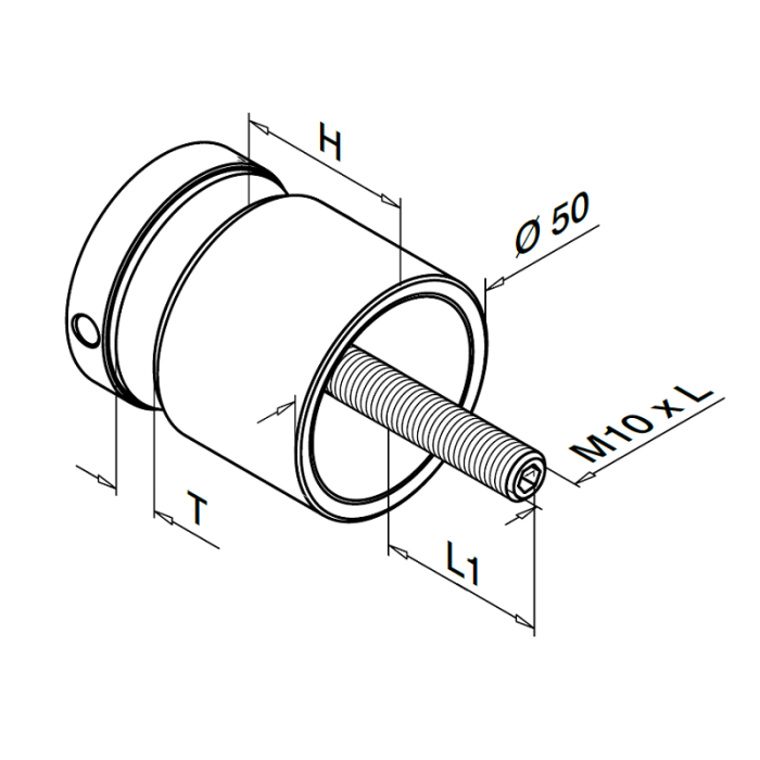 Glasadapter 50 mm vlak lengte 10 mm RVS-304 mat geslepen model 0747 main product photo