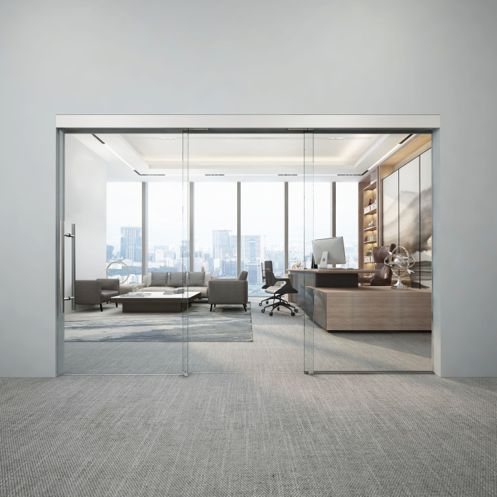 Telescopische schuifdeur, 2 rails Clarimonda 3000 mm 2 deuren vast glas excl. glas aluminium mat geanodiseerd main product photo