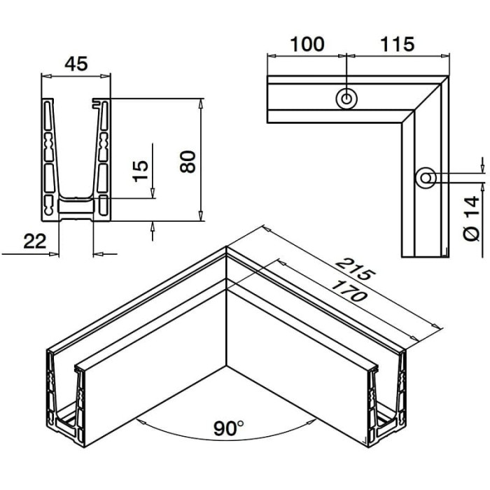 Vloerprofiel 90° binnenhoek Easy Glass Up topmontage model 6611 aluminium geanodiseerd main product photo