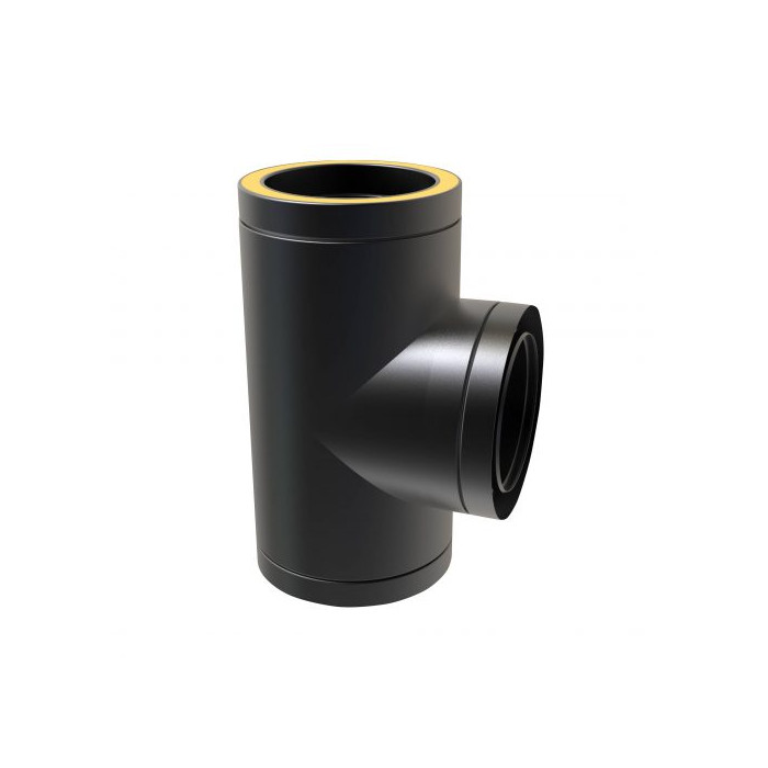 T-stuk Ø200 mm 90° voor rookkanaal dubbelwandig RVS-304 zwart gecoat main product photo