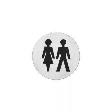 Intersteel Pictogram dames- en herentoilet zelfklevend rond rvs geborsteld