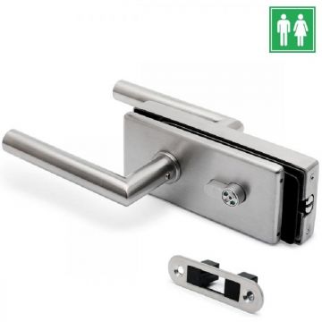 Glasdeurloopslot met krukken en magnetische schoot voor toilet voor glasdikte 8 - 10 mm RVS-304 mat geslepen model 2230