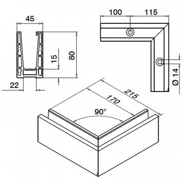 Vloerprofiel 90Â° buitenhoek Easy Glass Up topmontage model 6611 aluminium geanodiseerd