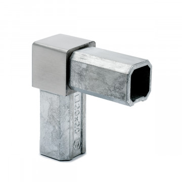 Vierkante buis connector hoek 90° Krystle voor koker 20 x 20 mm RVS-304 mat geslepen