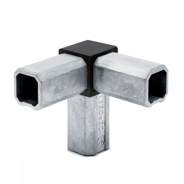 Vierkante buis connector 90Â° met 1 uitlaat 90Â° Kyara voor koker 20 x 20 mm zamak zwart