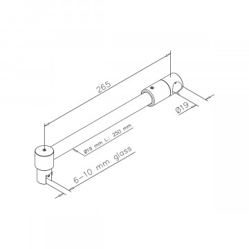 Stabilisatiestang met T-verbinder voor douchewand Kiana RVS-304 zwart