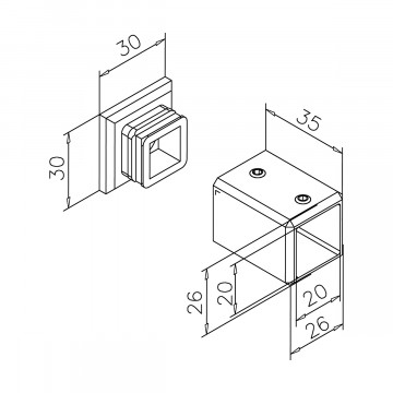 Muur flens 90° voor vierkant buis 20 x 20 mm Erni RVS-304 messing mat