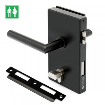 OFFICE Glasdeurslot met krukken voor toilet Bernadette DIN links RVS-304 zwart