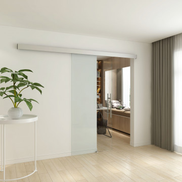 Schuifdeur voor glazen en houten deur, incl. Softclose en vloergeleiding. Lena voor glazen deur aluminium mat geanodiseerd