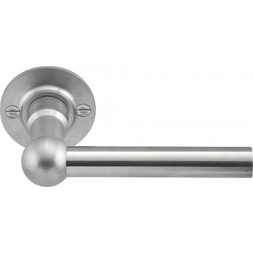 Deurkruk paar FERROVIA FVL110/52 L- ongeveerd op 52 mm rozet mat RVS