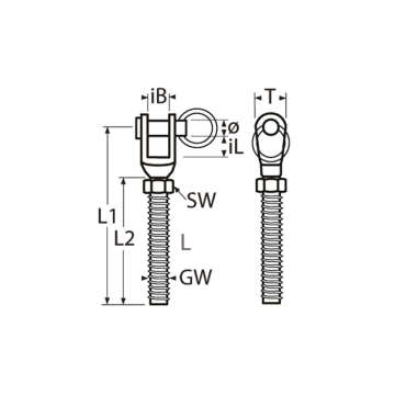 Gaffel met linkse draadeind M16 RVS-316 Gaffel met linkse draadeind M16 RVS-316