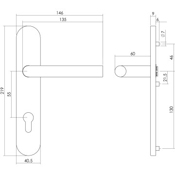 Intersteel Deurkruk Recht op verdekt schild profielcilindergat 55 mm rvs geborsteld