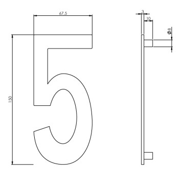 Intersteel Huisnummer 5 150mm rvs geborsteld Intersteel Huisnummer 5 150mm rvs geborsteld