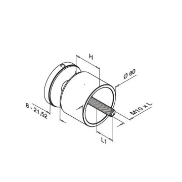 Glasadapter vlak 60 mm lengte 30 mm RVS-304 mat geslepen model 0745
