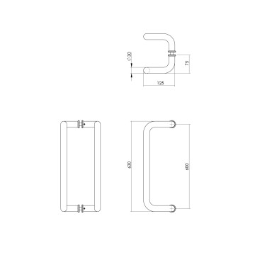 Intersteel Deurgrepen per paar D-model 630x75x30 HoH 600 rvs