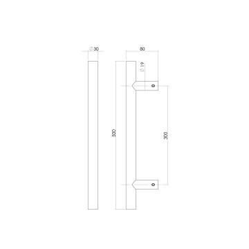 Intersteel Deurgrepen per paar T-vorm 500x80x30 HoH 300 rvs