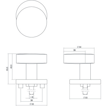 Intersteel Knop rond verkropt rvs geborsteld