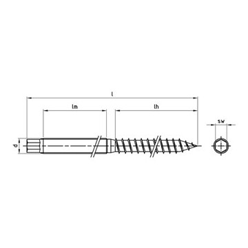 Stokschroef M12 x 300 mm Art. 9082 RVS A2-50 SW9 (50 stuks)