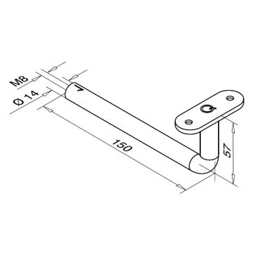 Steel voor leuninghouder vlak M8 RVS-304 mat geslepen model 0809